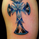 modern abstract pointed blue crystal cross tattoo by Adal
