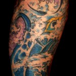blue fractal color ocean wave sea foam with peacock feathers by Majestic tattoo