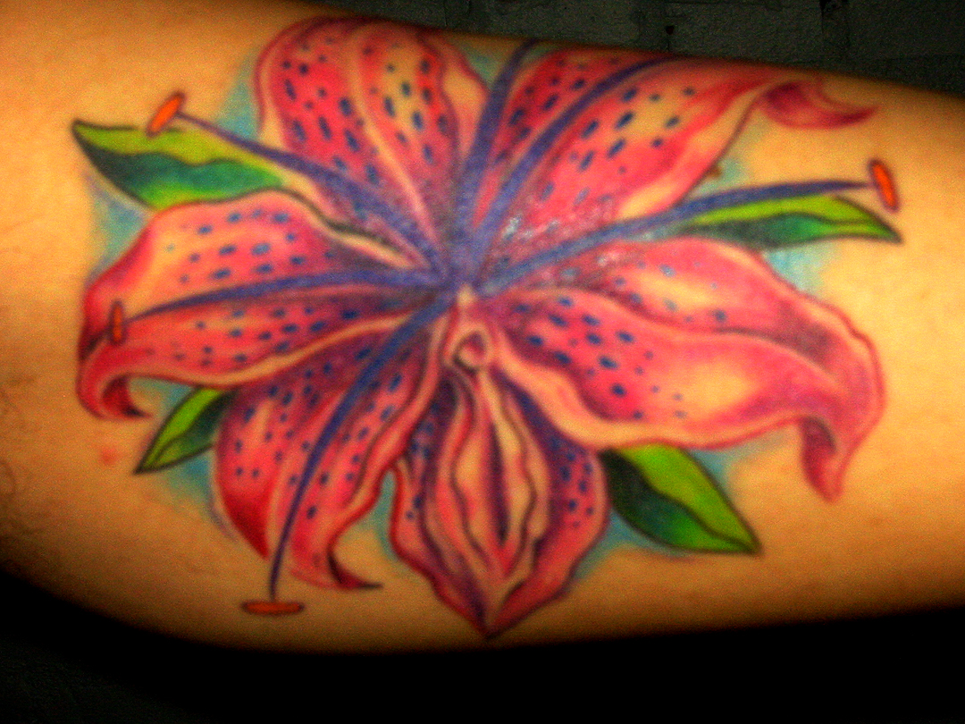 Full color tiger lily lilly tattoo