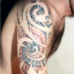 color fractal spiral pattern shoulder tattoo by Adal