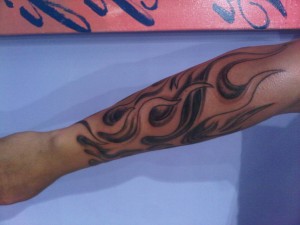 fire flames arm sleeve tattoo by Adal