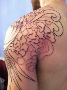 Organic fractal color tattoo in progress at Majestic Tattoo NYC