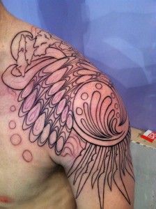 Organic fractal color tattoo in progress at Majestic Tattoo NYC