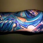 blue colorful abstract psychedelic modern sleeve tattoo