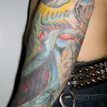 skull sleeve colorful modern artistic tattoo