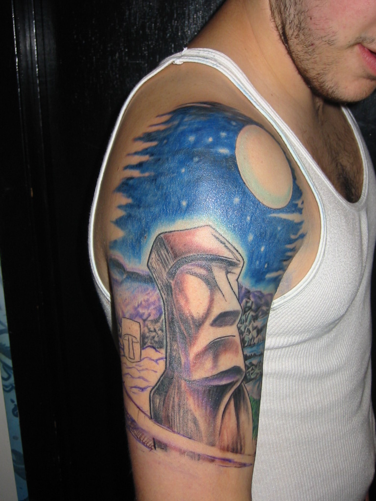 easter island head modern art tattoo