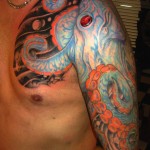 large octopus sleeve shoulder tattoo Majestic Tattoo NYC Adal