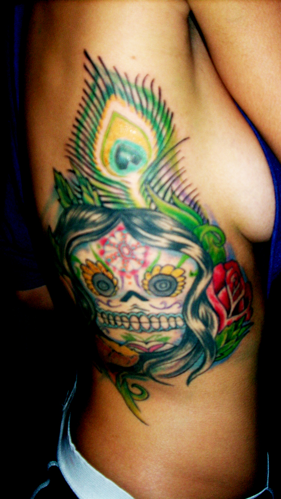 intricate colorful sugar skull tattoo design psychedelic peyote Majestic Tattoo NYC