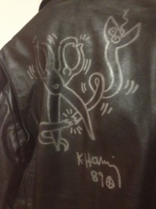 Leather jacket with Keith Haring's drawing and signature