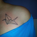 paper crane tattoo design black grayscale outline chest tattoos Majestic NYC