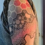 modern geometric black grey red tattoo sleeve